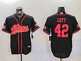 Men's San Francisco 49ers #42 Ronnie Lott Black With Patch Cool Base Stitched Baseball Jersey,baseball caps,new era cap wholesale,wholesale hats